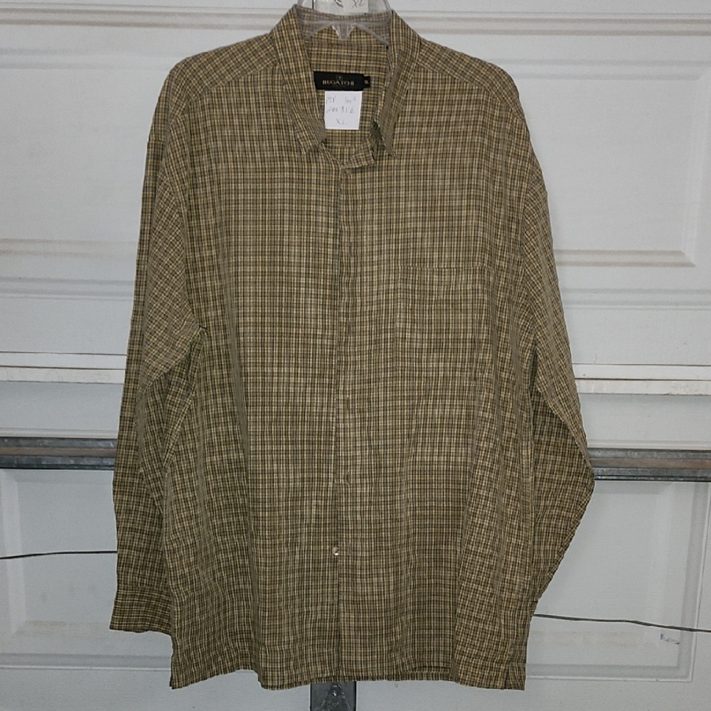 Bugatchi Green and Black Plaid Shirt P2p-26 Length-31-1/2